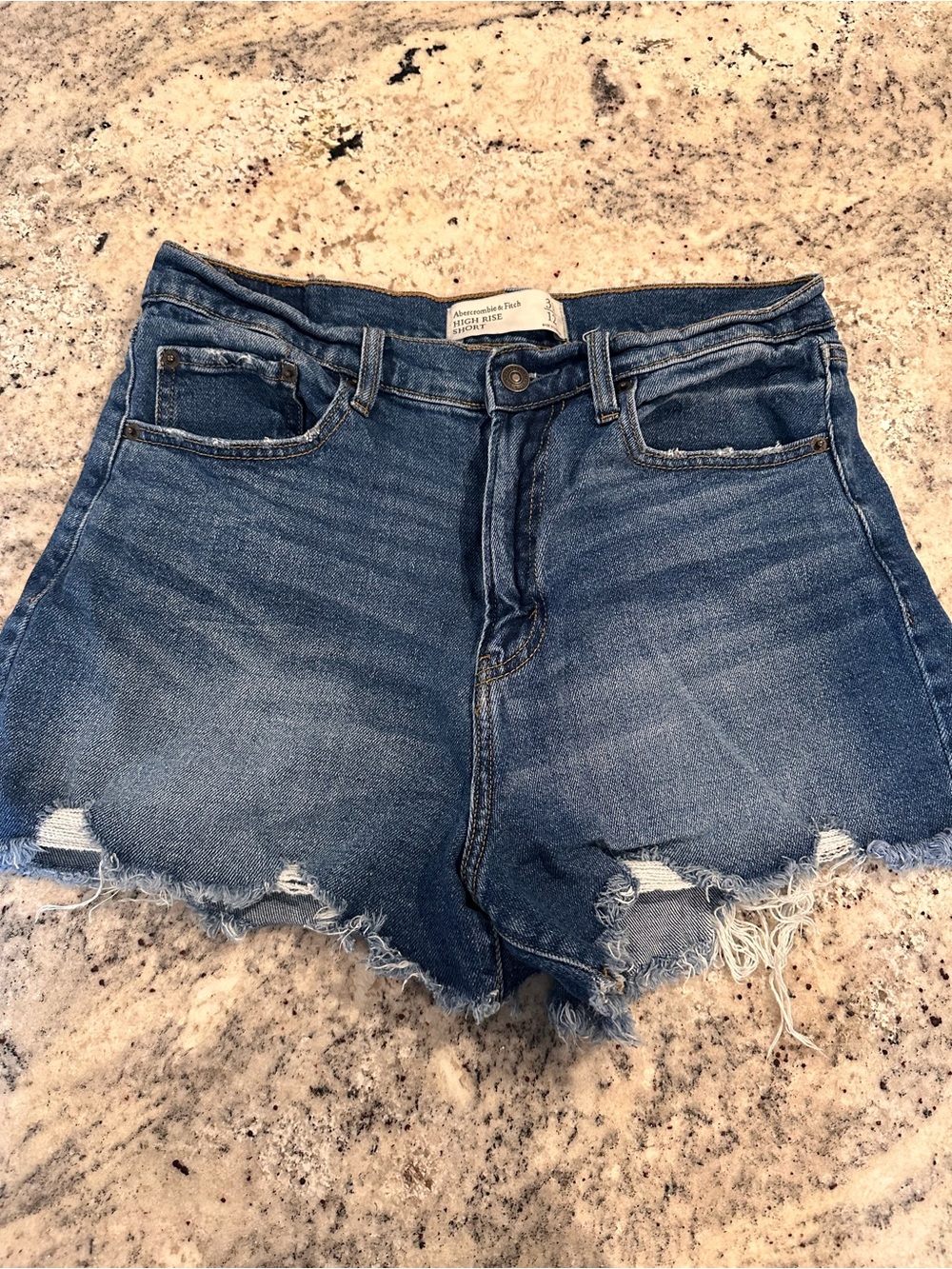Abercrombie & Fitch Distressed High-Rise Denim Shorts - Blue